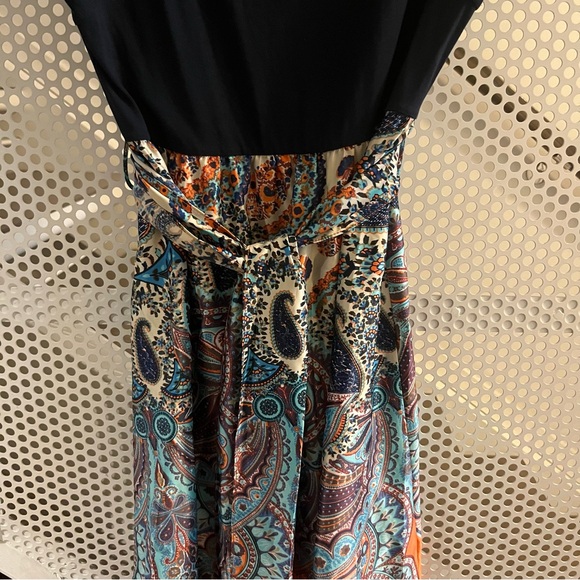 Maternal America Scoop Neck Front Tie Maternity Dress Size Large in Navy Paisley - Picture 5 of 13